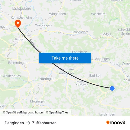 Deggingen to Zuffenhausen map