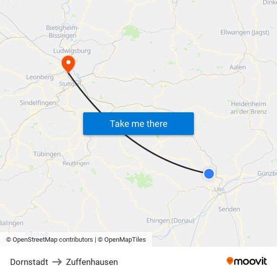 Dornstadt to Zuffenhausen map