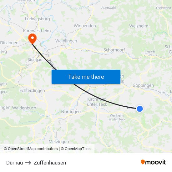 Dürnau to Zuffenhausen map