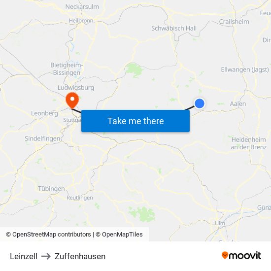 Leinzell to Zuffenhausen map