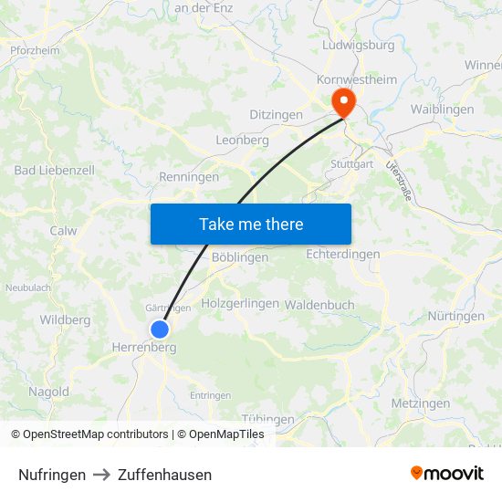 Nufringen to Zuffenhausen map
