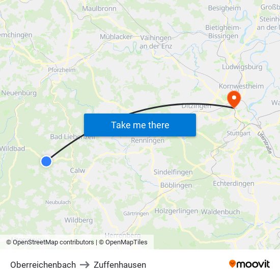 Oberreichenbach to Zuffenhausen map