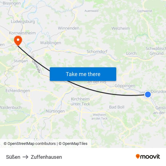 Süßen to Zuffenhausen map