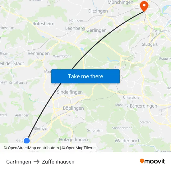 Gärtringen to Zuffenhausen map