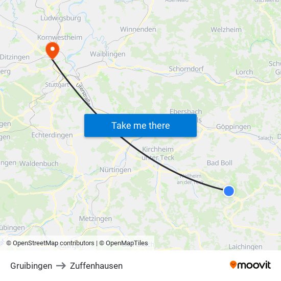 Gruibingen to Zuffenhausen map
