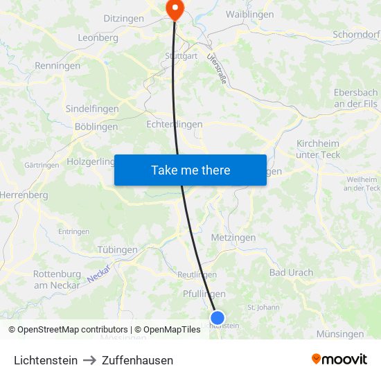 Lichtenstein to Zuffenhausen map