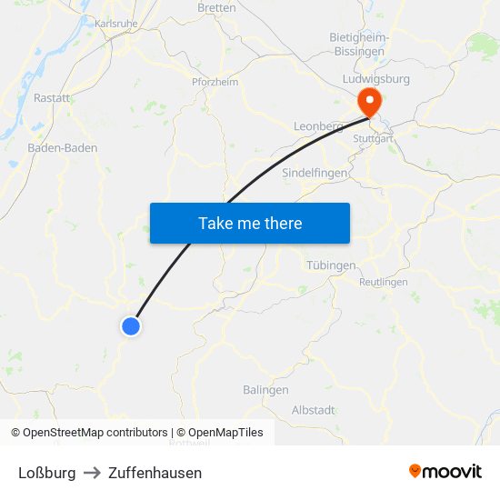 Loßburg to Zuffenhausen map