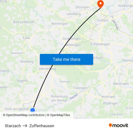 Starzach to Zuffenhausen map