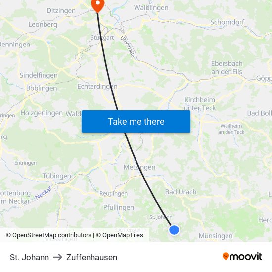 St. Johann to Zuffenhausen map