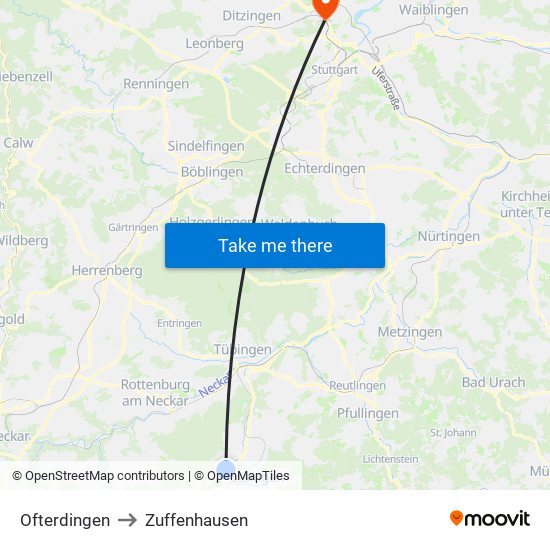 Ofterdingen to Zuffenhausen map