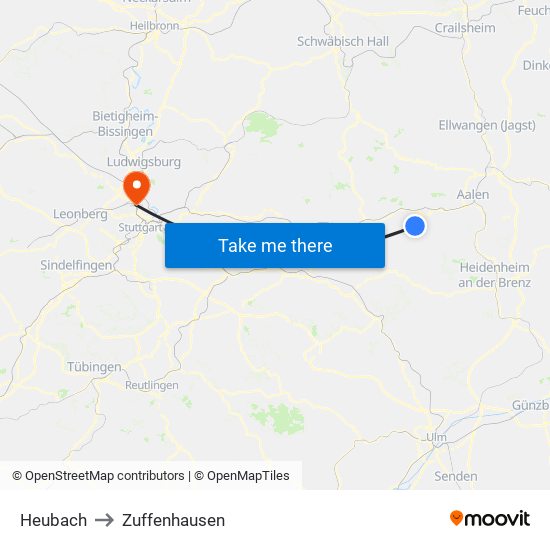 Heubach to Zuffenhausen map
