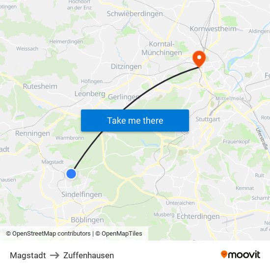 Magstadt to Zuffenhausen map