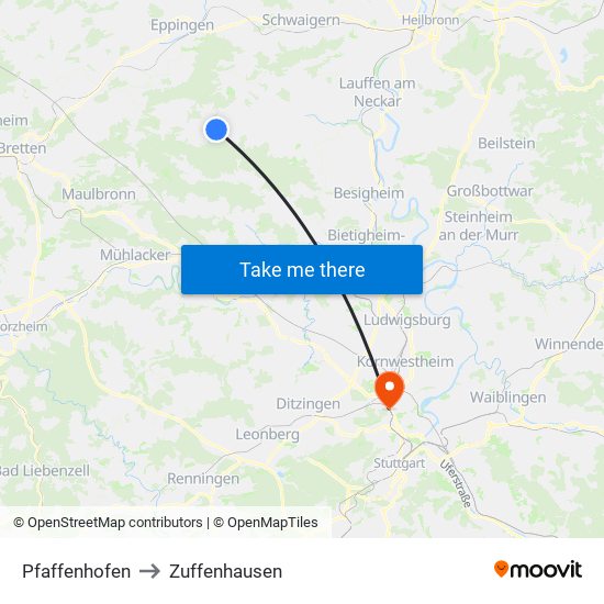 Pfaffenhofen to Zuffenhausen map