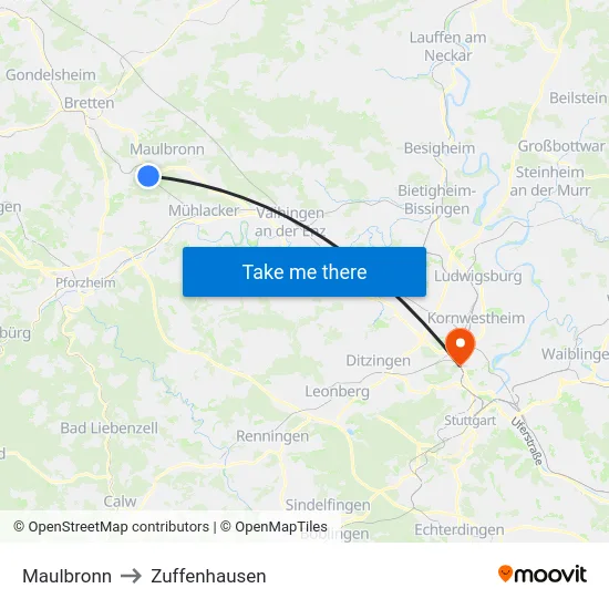 Maulbronn to Zuffenhausen map