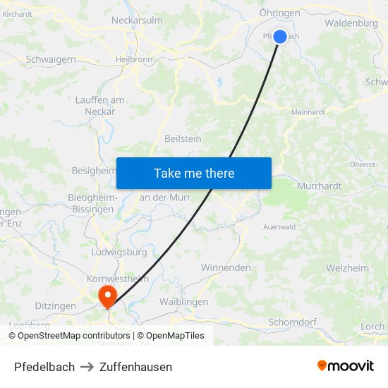 Pfedelbach to Zuffenhausen map