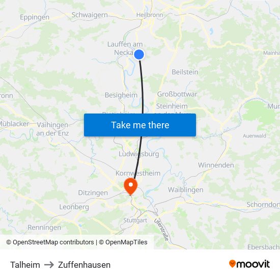 Talheim to Zuffenhausen map