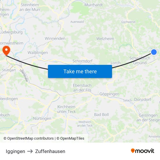 Iggingen to Zuffenhausen map