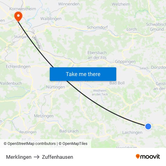 Merklingen to Zuffenhausen map