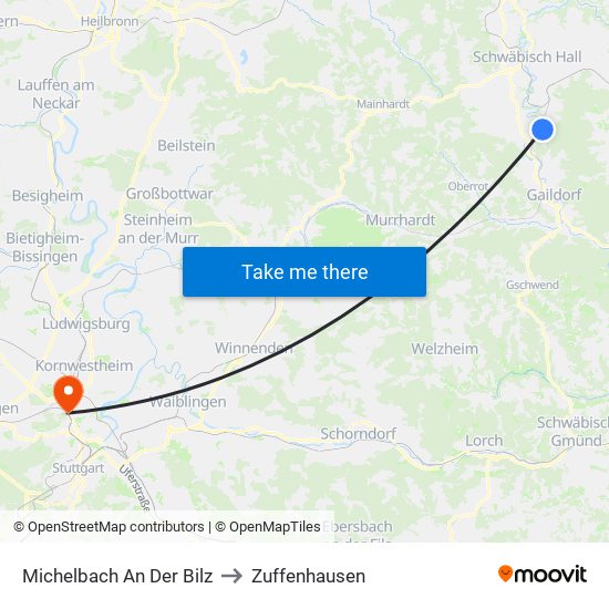Michelbach An Der Bilz to Zuffenhausen map