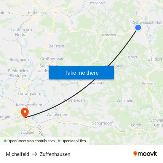 Michelfeld to Zuffenhausen map