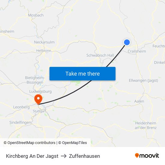 Kirchberg An Der Jagst to Zuffenhausen map