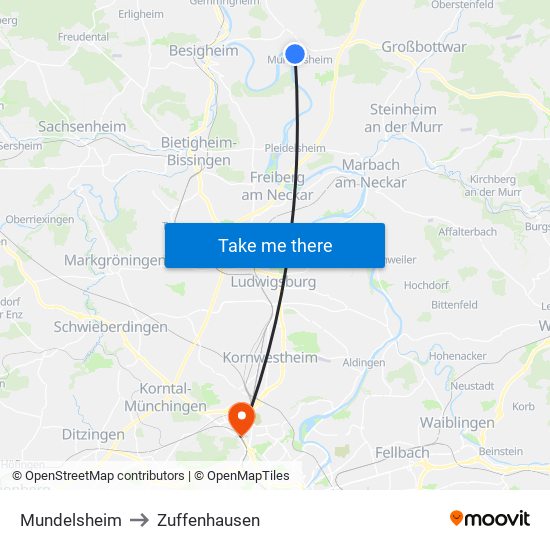 Mundelsheim to Zuffenhausen map