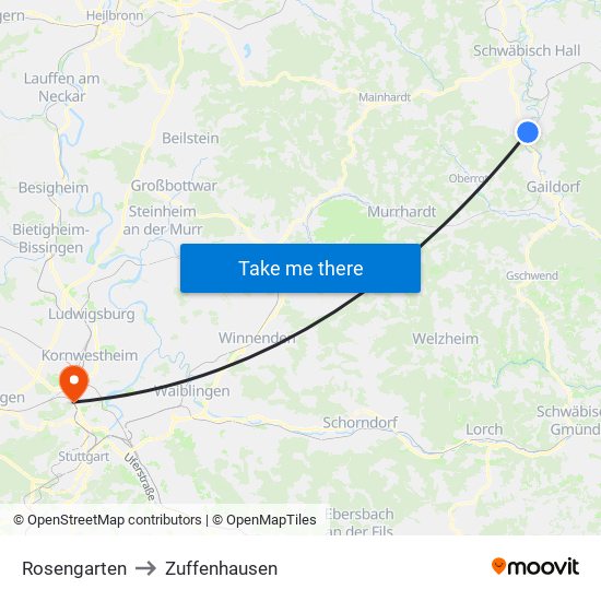 Rosengarten to Zuffenhausen map
