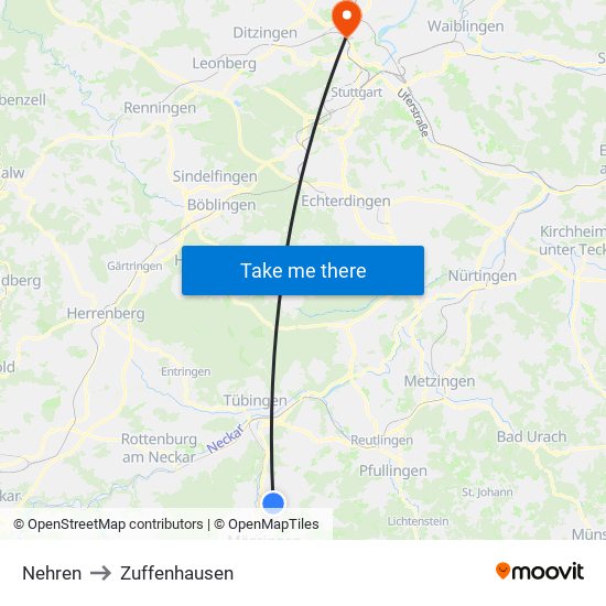 Nehren to Zuffenhausen map