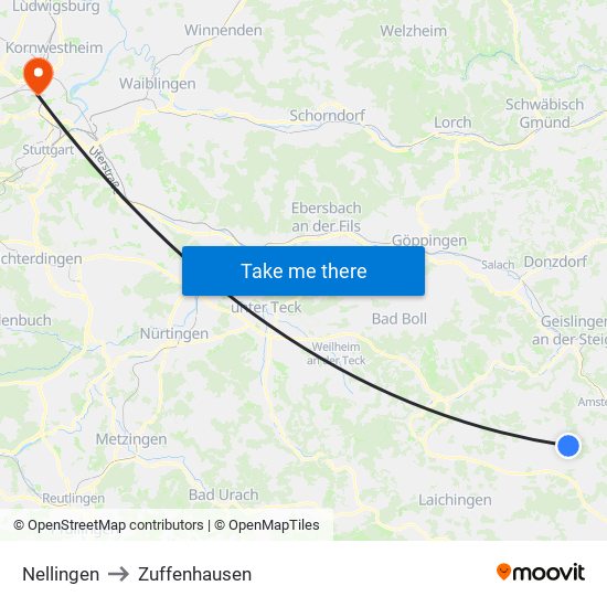 Nellingen to Zuffenhausen map