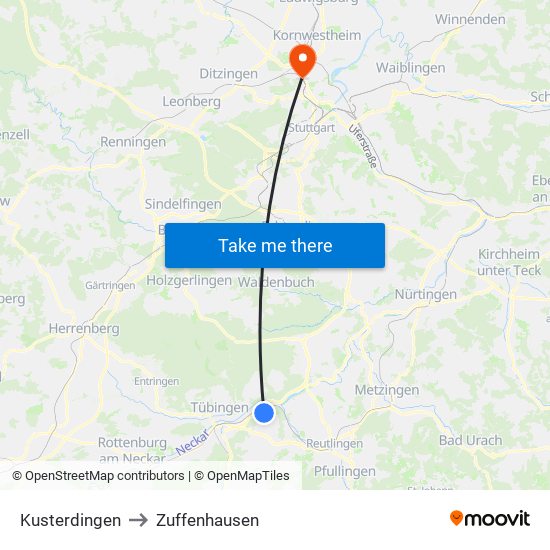 Kusterdingen to Zuffenhausen map