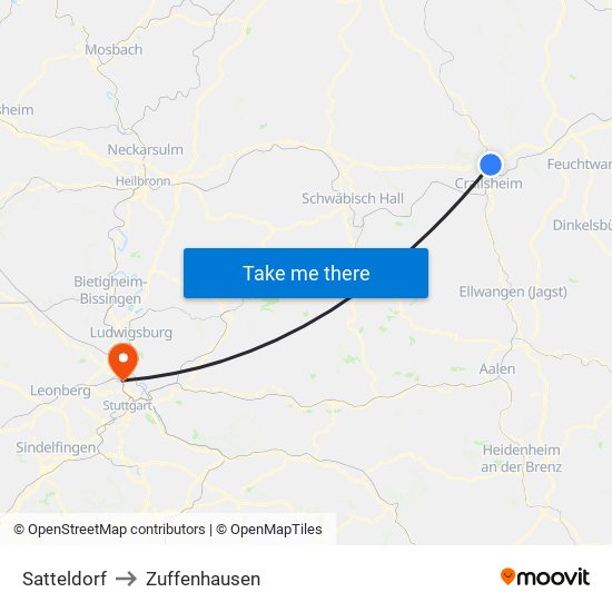 Satteldorf to Zuffenhausen map