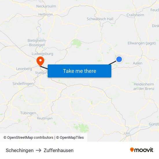 Schechingen to Zuffenhausen map