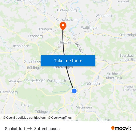 Schlaitdorf to Zuffenhausen map