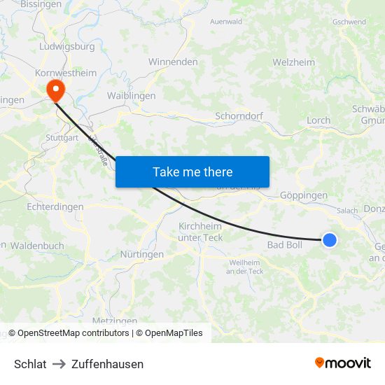 Schlat to Zuffenhausen map