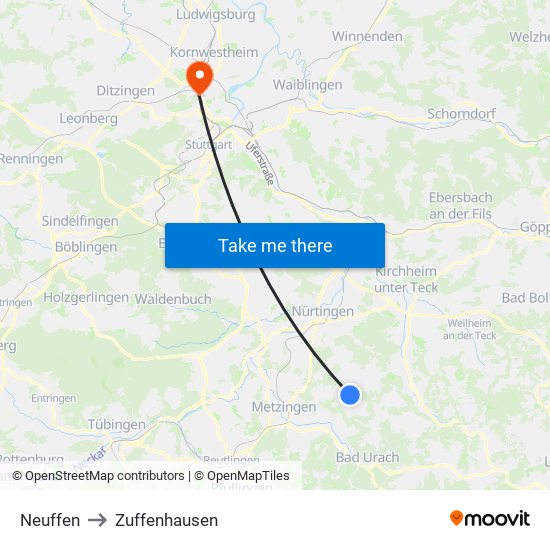 Neuffen to Zuffenhausen map