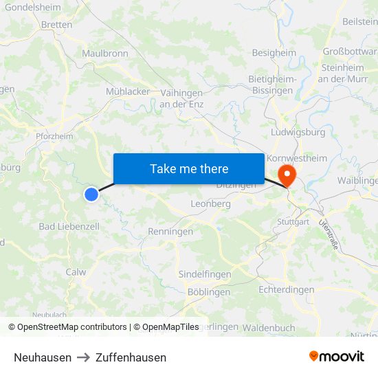 Neuhausen to Zuffenhausen map