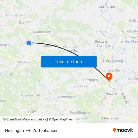 Neulingen to Zuffenhausen map