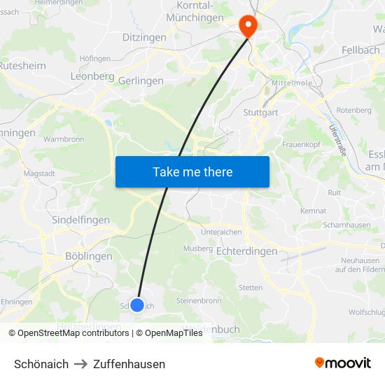 Schönaich to Zuffenhausen map