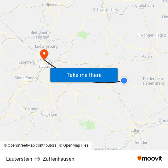 Lauterstein to Zuffenhausen map