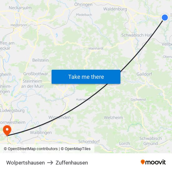 Wolpertshausen to Zuffenhausen map