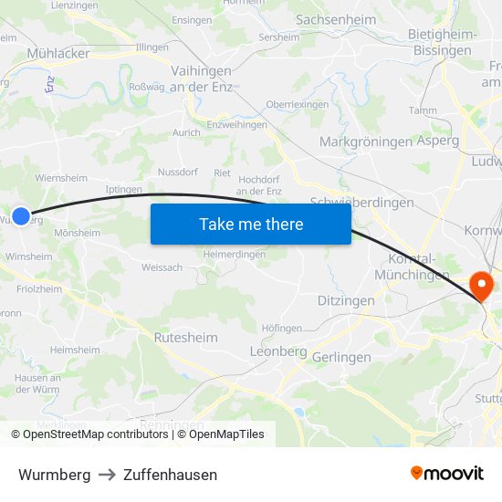 Wurmberg to Zuffenhausen map