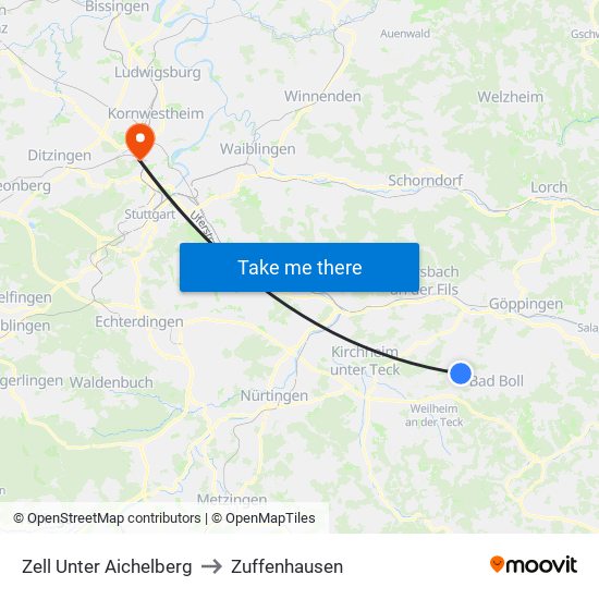 Zell Unter Aichelberg to Zuffenhausen map