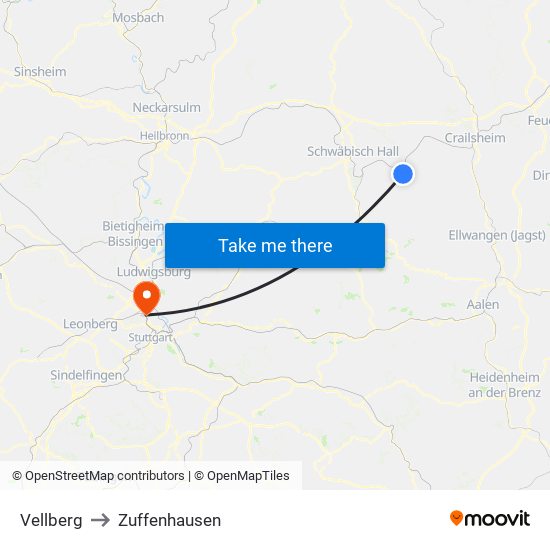 Vellberg to Zuffenhausen map