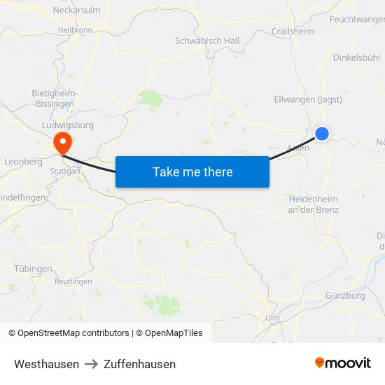 Westhausen to Zuffenhausen map