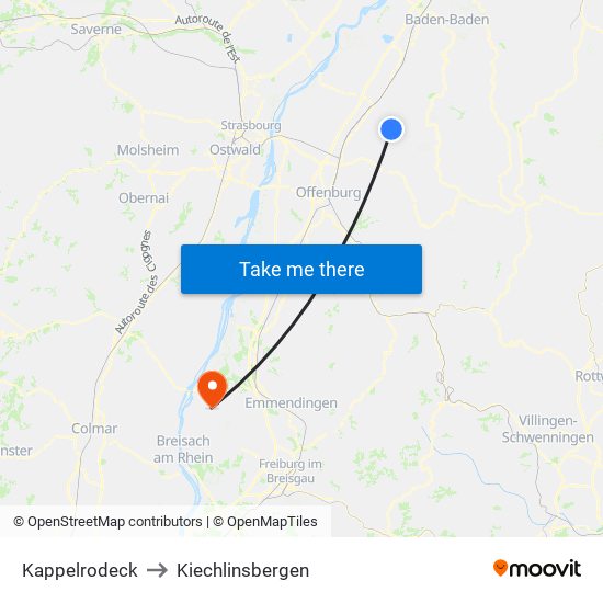 Kappelrodeck to Kiechlinsbergen map