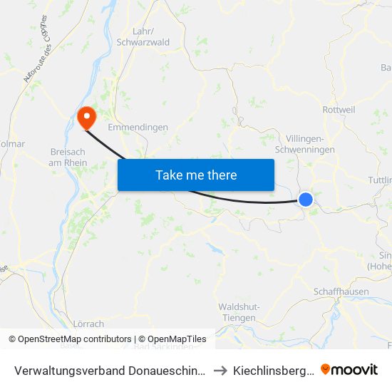 Verwaltungsverband Donaueschingen to Kiechlinsbergen map