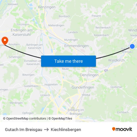 Gutach Im Breisgau to Kiechlinsbergen map