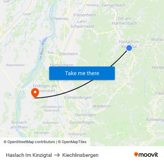 Haslach Im Kinzigtal to Kiechlinsbergen map