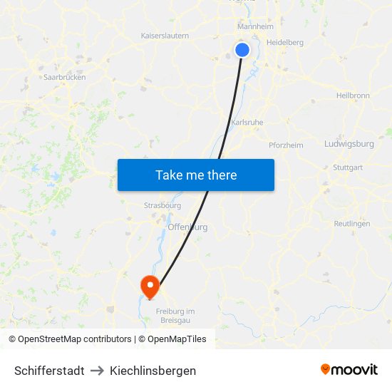 Schifferstadt to Kiechlinsbergen map