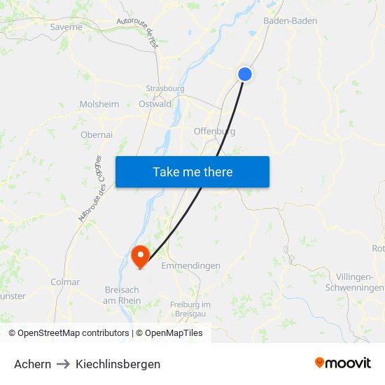 Achern to Kiechlinsbergen map